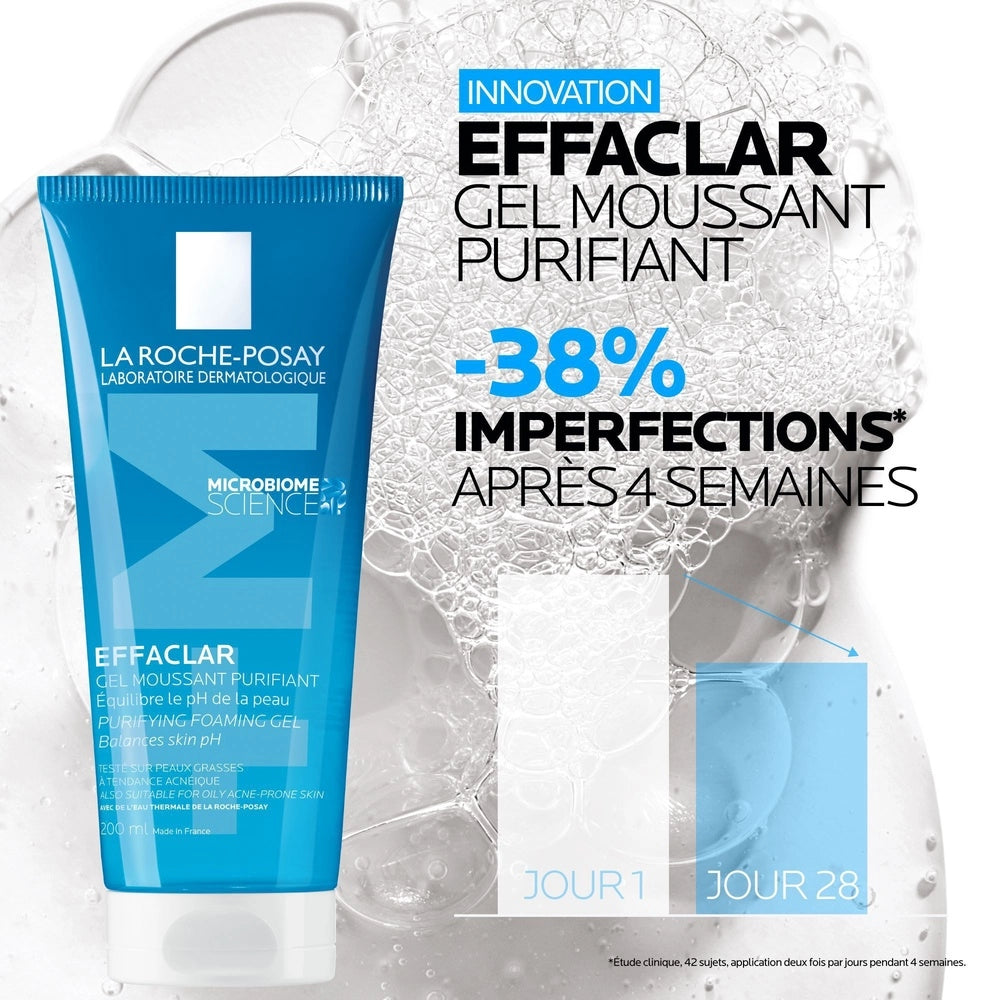 Celvess Cosmetic La Roche-Posay Effaclar Gel Moussant purifying facial cleanser in a 200 ml bottle with a 100 ml bonus size.