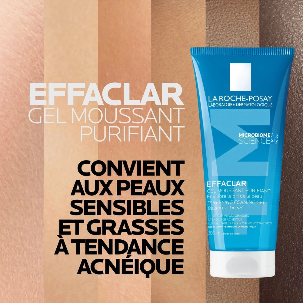 Celvess Cosmetic Effaclar Gel Moussant purifying facial cleanser from La Roche-Posay, 200 ml bottle with 100 ml bonus size.