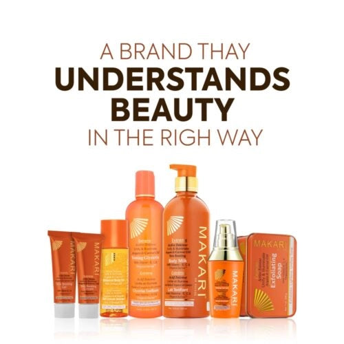 Makari Extra Argan and Carrot Oil Glycérine Tonifiante lotion from Celvess Cosmetic, 500ml, with a clear bottle showing the golden oil.