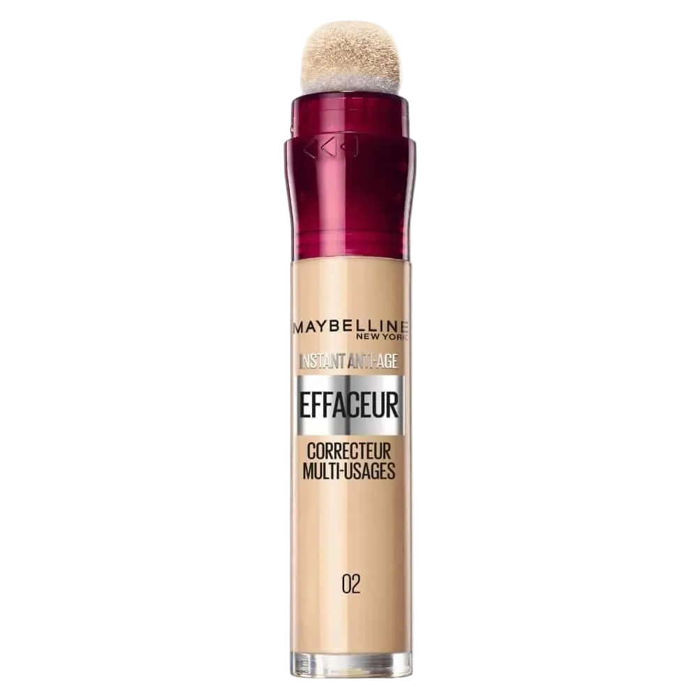 Maybelline Eraser Eye 2 Nude anti-concealer in a beige shade, showcasing the product tube with applicator and branding.