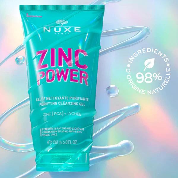 Nuxe Zinc Power Gel Purifying facial cleanser in a 150ml tube, designed for deep cleaning and refreshing skin.