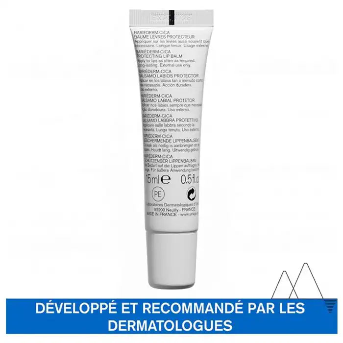 Uriage Bariéderm-Cica Lip Balm by Celvess Cosmetic in 15ml tube, nourishing and protecting sensitive lips.