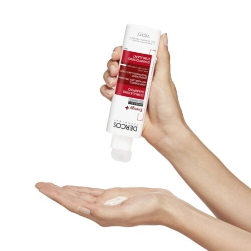 Vichy Dercos Energisant Stimulant Shampooing Anti-Chute 400ml by Celvess Cosmetic, showing the shampoo bottle with label details.