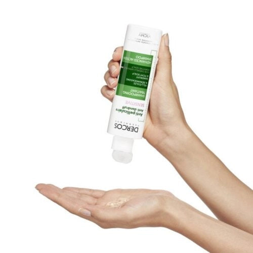 Vichy Dercos anti-pelliculaire shampoo for sensitive scalp in 200ml bottle, sulfate-free, from Celvess Cosmetic.